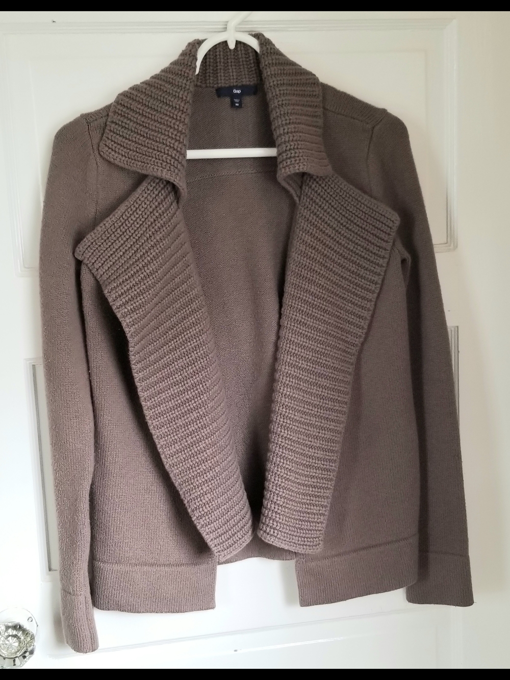 GAP Women's Taupe Ribbed Shawl Collar Waterfall Open Cardigan XS